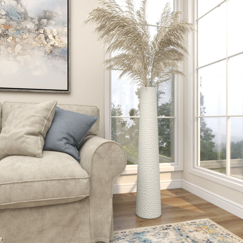 Grand vase décoratif en céramique Akerra, H 39 po x l 8 po x P 8 po, Blanc