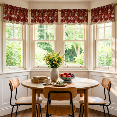  Chenille Boutique Vintage Floral Pattern, Polyester Jacquard Chenille with Metallic Accents, Gold Fringes, Burgundy , 60 Inch x 18 Inch, Straight, Decorative Window Treatment Rod Pocket Curtain Straight Valance