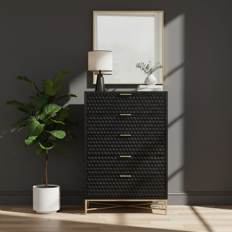 30'' W 5 - Drawer Dresser, Black/Gold