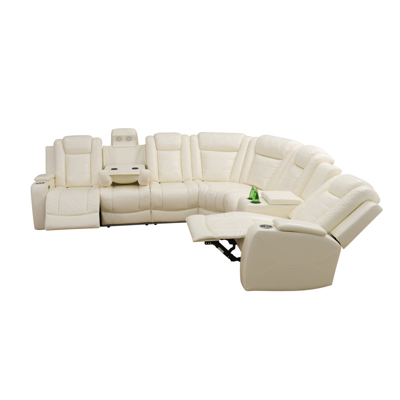 3-Piece Breathing Leather Power Reclining Sectional Sofa With LED Lighting, Wireless Charging, And Storage Console