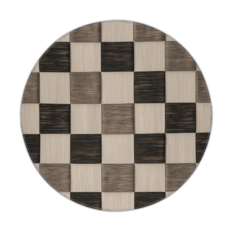 Tapis d'intérieur et d'extérieur à carreaux beige, Rond 5 pi