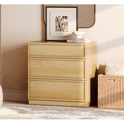 Modern 3-Drawer Wood Dresser, Handle-Free Push-Press Storage Chest with Solid Floor Base, Minimalist Storage Cabinet for Bedroom Living Room