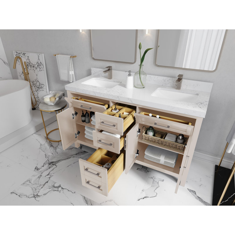 60 po Cambridge X P 22 po D Meuble-lavabo double en grain fin avec 2 po Quartz blanc