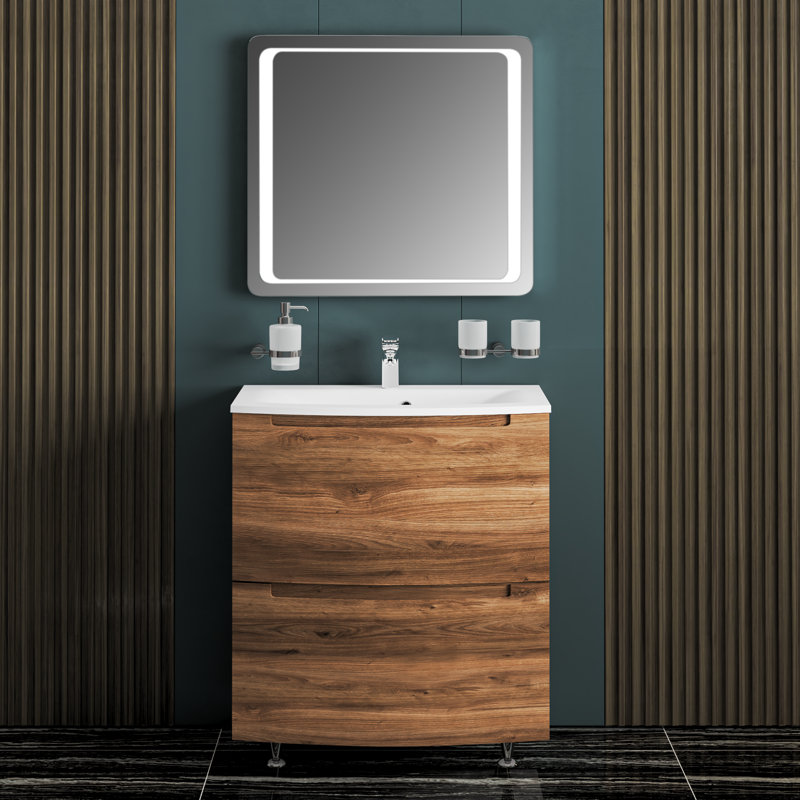 Katrinka 22.5'' Single Bathroom Vanity with Acrylic Top with Mirror, Natural Teak