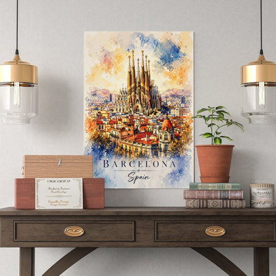 Toile, art mural, Barcelone, Espagne, Sagrada Familia, reproduction d'aquarelle, affiche rétro, décoration intérieure