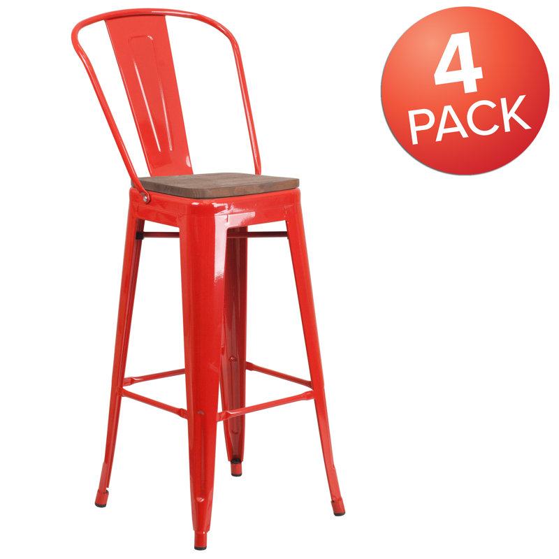 Tabouret de salle à manger en métal Margherite, Rouge, Tabouret de bar (siège d'une hauteur de 30 po)