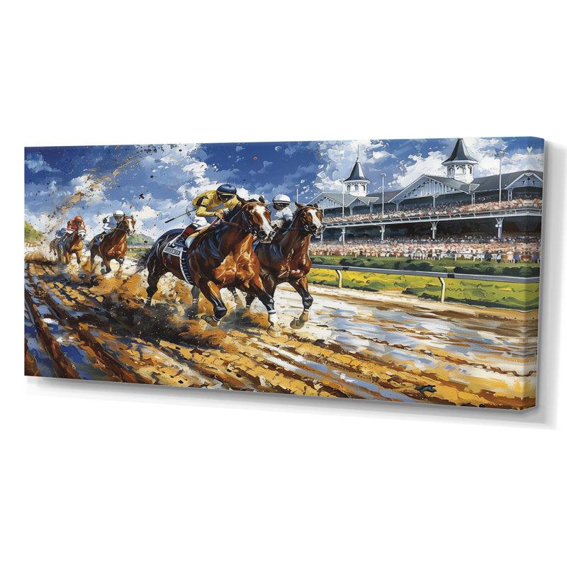 Marlyin - course de chevaux, art mural, H 28 po x l 60 po x P 1,5 po, Toile tendue