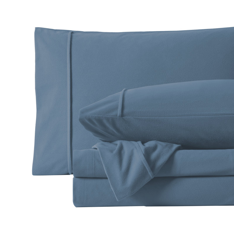Sweet Home Collection Ultra Soft Microfiber Flannel Sheet Set, King Sheet Set with 2 Pillowcases, Blue