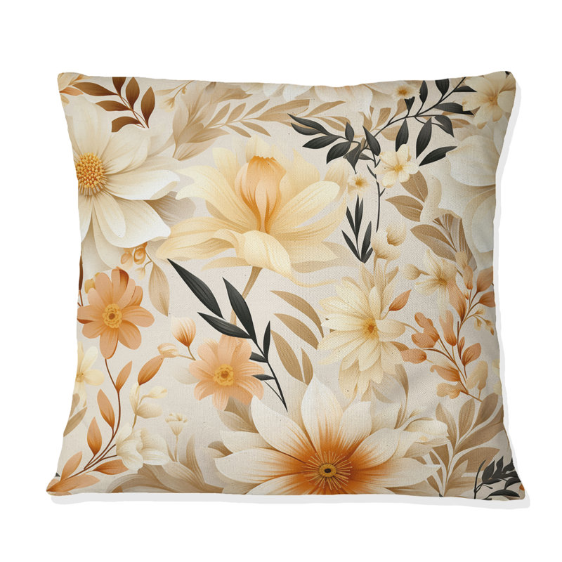 Coussin décoratif doux à motif de fougères brun chaud et doux I, H 18 po x l 18 po