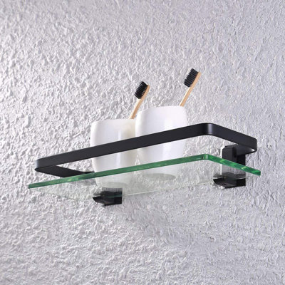 Bathroom Glass Floating Shelf with Rail Wall Mounted Shower Caddy