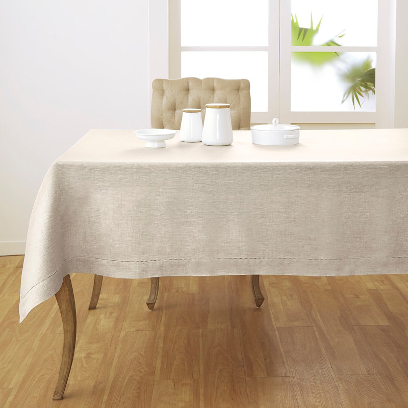 100% Pure Linen Hemstitch Table Cloth - Classic Hemstitch, Light Natural, 90" x 60"
