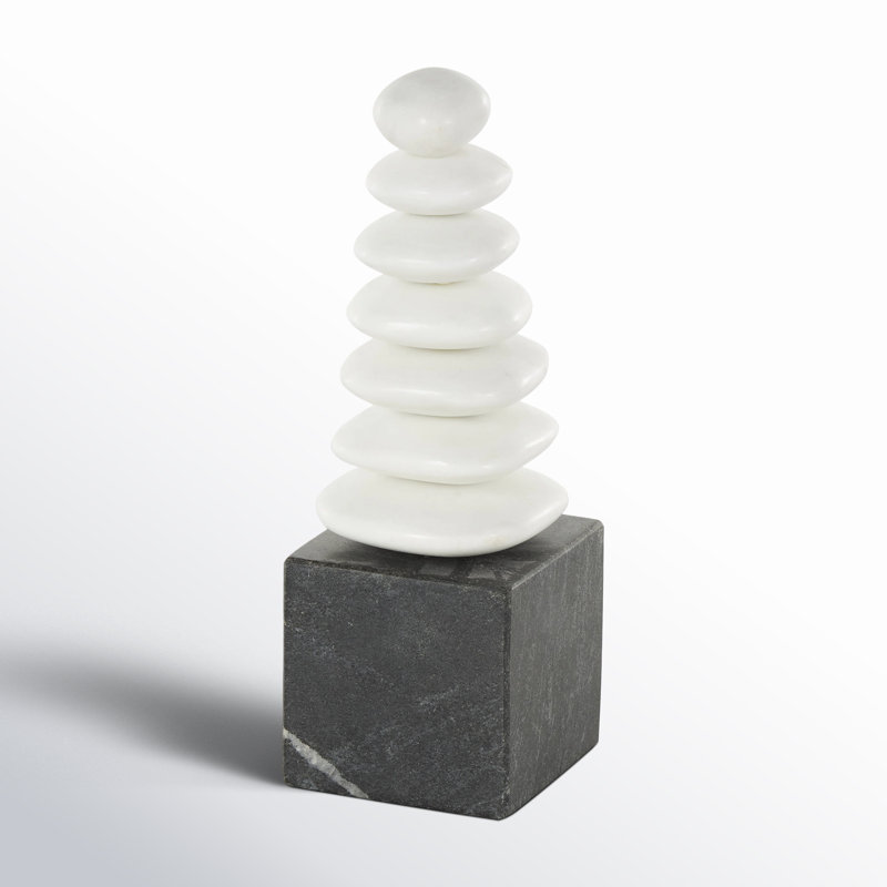 Odom Marble Stacked Stone Abstract Sculpture With Black Block Base