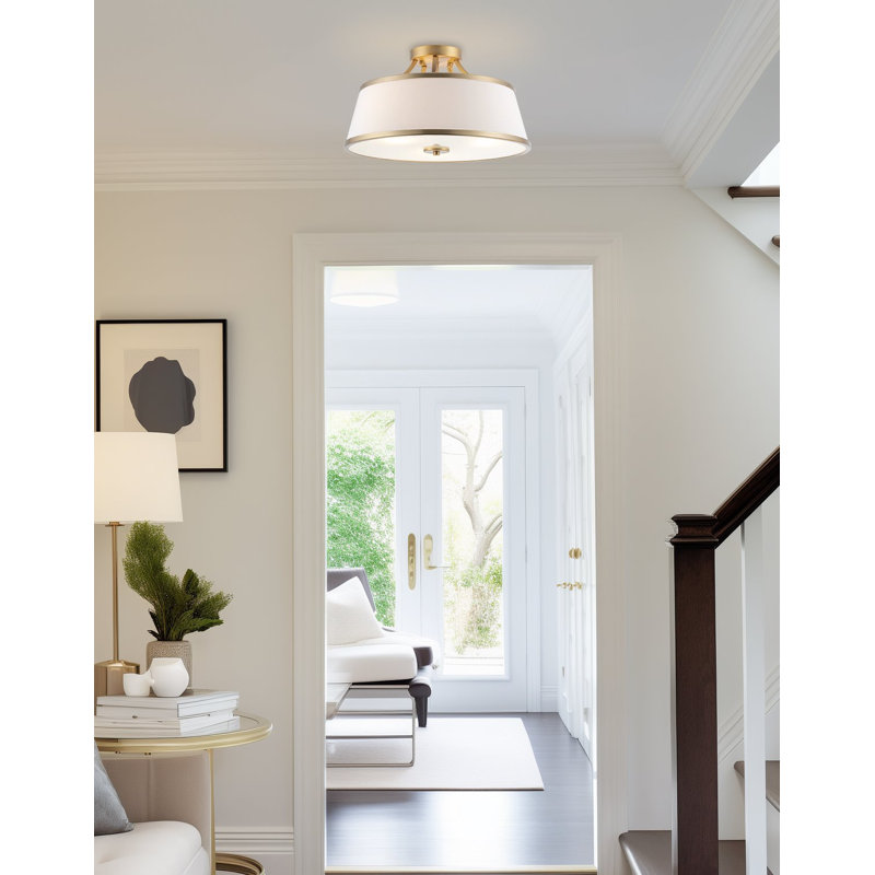 Celiyah Fabric Semi Flush Mount, Warm Brass