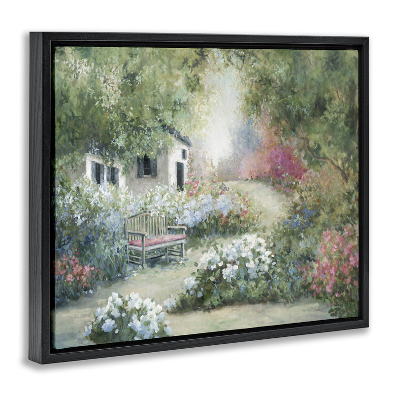 Chemin de jardin charmant, H 17 po x l 21 po, Cadre flottant noir de jais