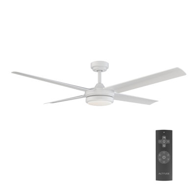 Burslem 56'' Indoor / Outdoor Ceiling Fan with Light and Remote, Color Changing LED, 6-Speed, 4-Blade, Quiet DC Motor – Matte White