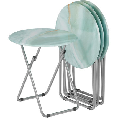 4-Piece Portable Foldable Round Side Table Set, Ideal For Sofa, Living Room & Outdoor