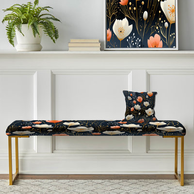 Fleurs botaniques bleues et blanches - Banc rembourré floral doré