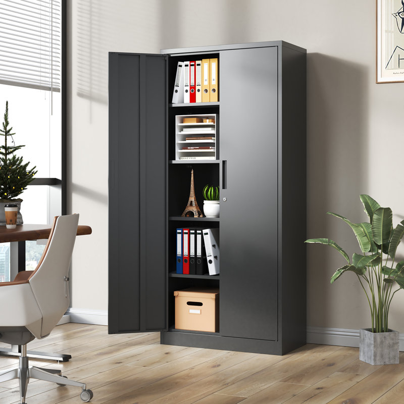 72"H Metal Garage Storage Cabinet, Black Tool Steel Locking Cabinet With Doors And 4 Shelves, Tall Cabinets For Garage Storage Systems Lockable File Cabinet For Home Office, Classroom/Pantry, Cabinet