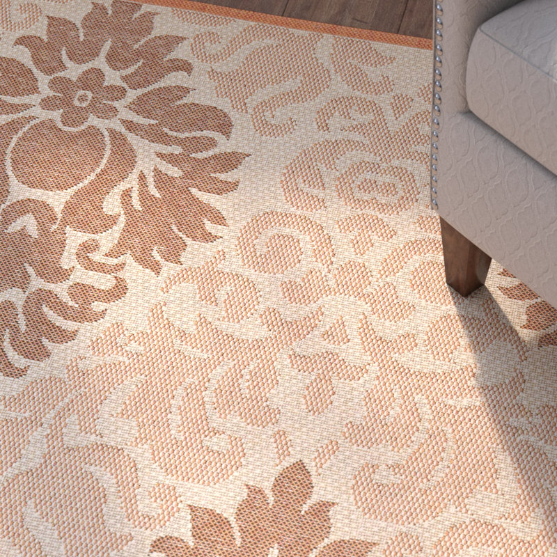 Arneshia Floral Brown/Tan Indoor / Outdoor Area Rug, Rectangle 5'3" x 7'7"