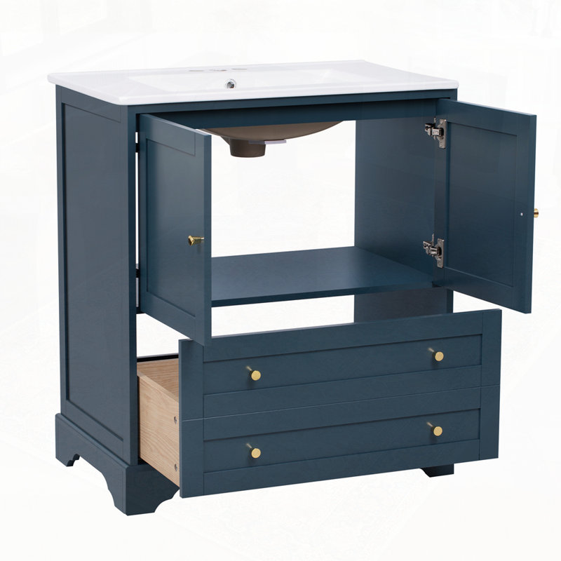 Ensemble de meuble-lavabo avec lavabo en céramique, Bleu