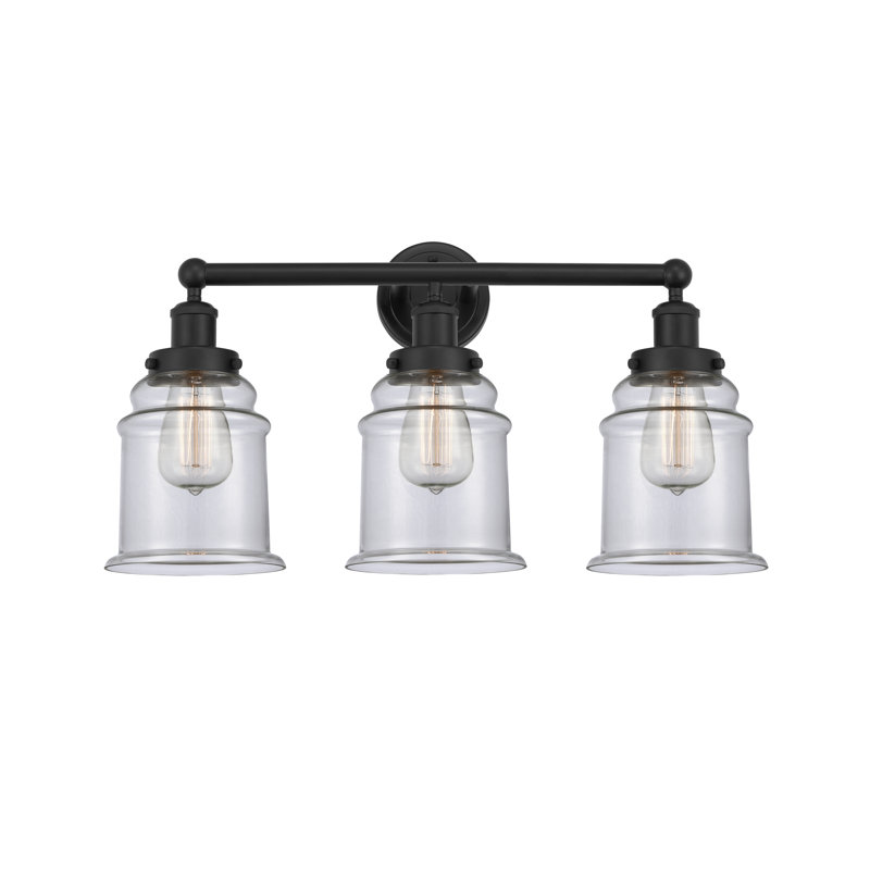 Éclairage pour meuble-lavabo de salle de bain 3 lumières Cailen de la collection Edison, Noir mat, Transparent