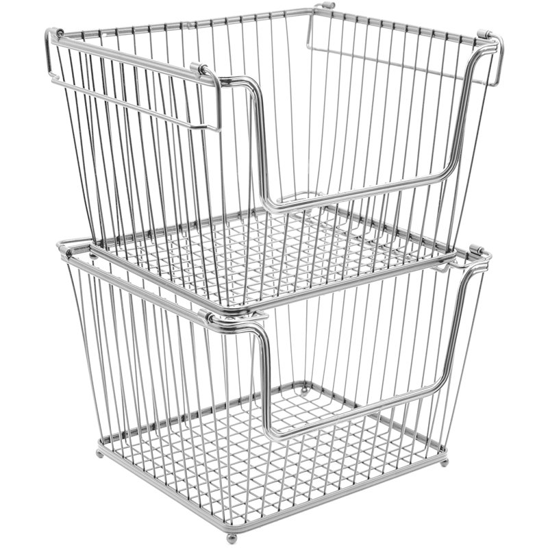 Sorbus MTL-BSKT6 6 Pack Stackable Metal Storage Basket with Handles in Silver, Silver