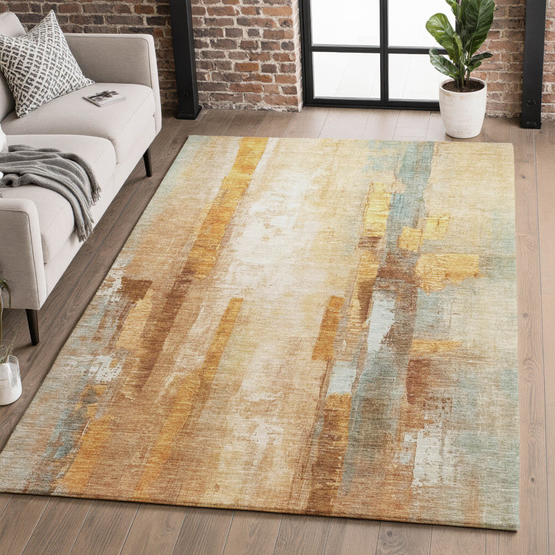 Tapis abstrait lavable à la machine de qualité supérieure Mayfield AMF2020, Cuivre, 9 pi x 12 pi