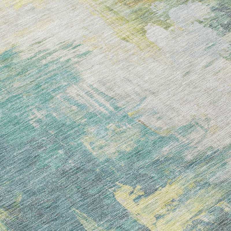 Machine Washable Indoor/Outdoor Xhevrie Seafoam Rug, Rectangle 5' x 7'6"