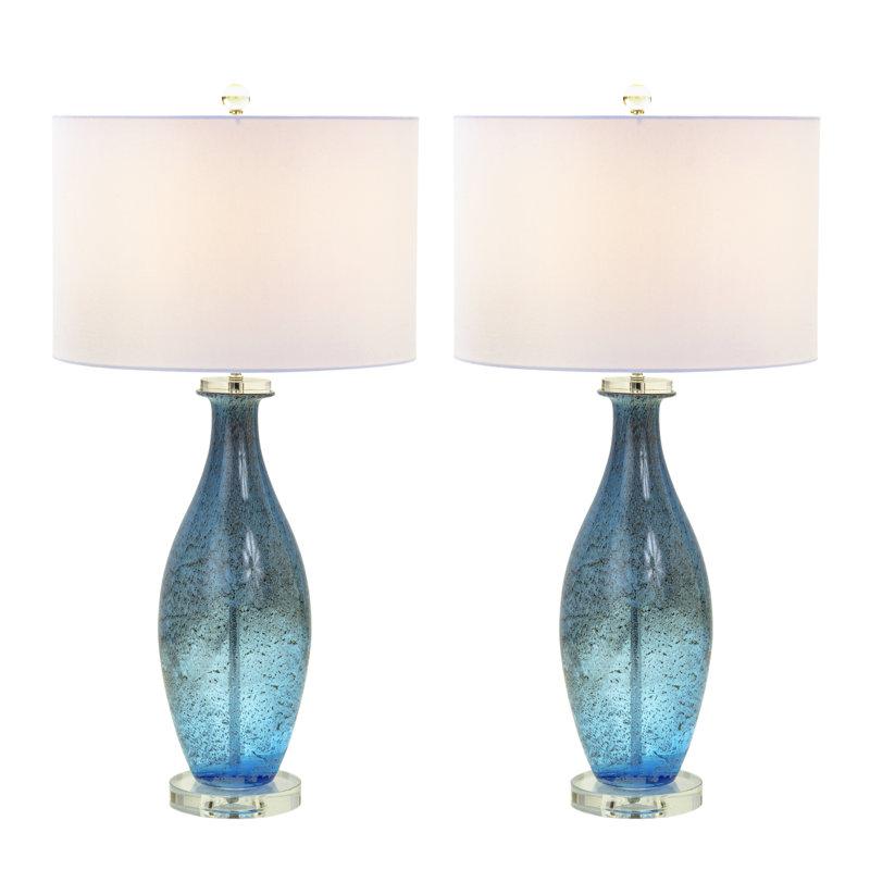 Everly - Ensemble de 2 verres d'art bleu 30 "avec base en cristal - Finition bleue