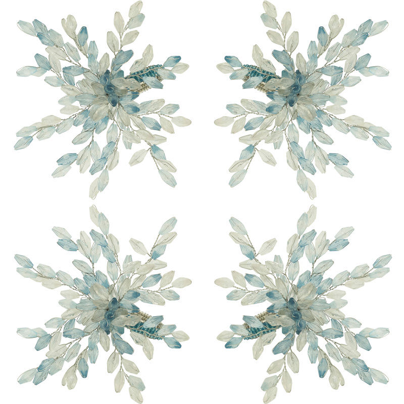 Rond de serviette fleur perlée, Bleu