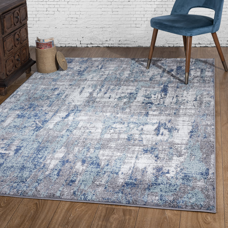 Bleu/gris abstrait Tapis décoratif, Rectangle 5 pi x 7 pi