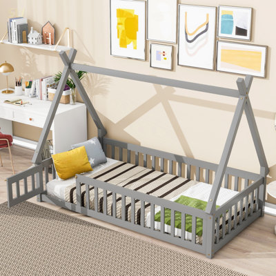 Lit simple en forme de tente, lit tipi avec garde-corps, lattes et porte