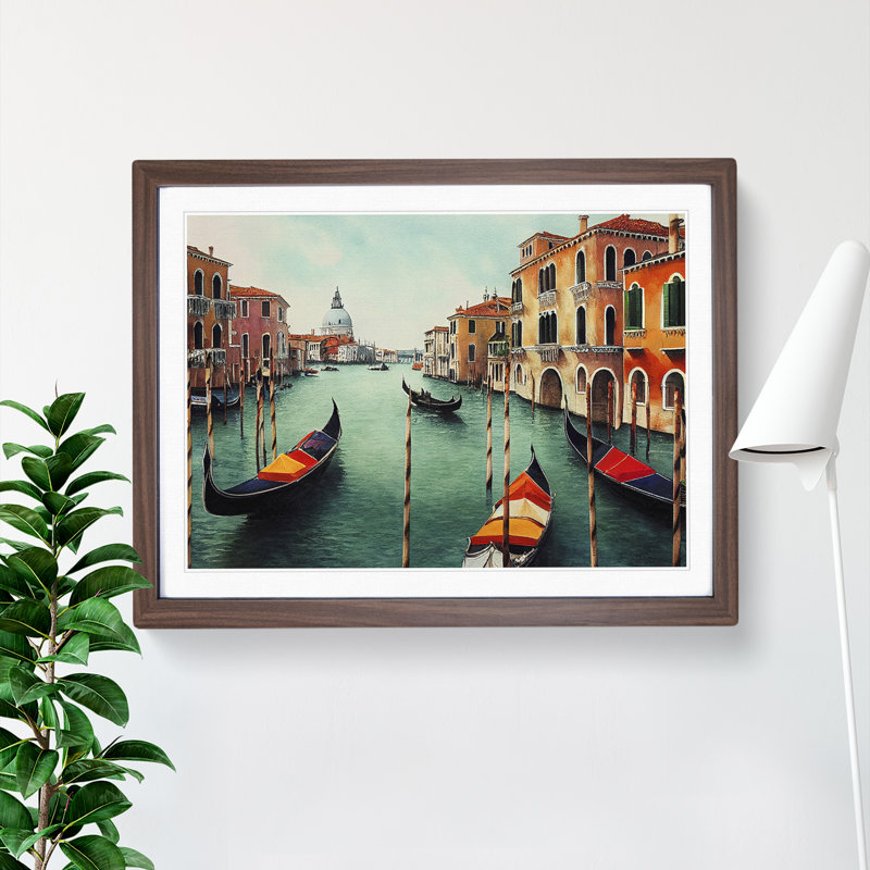 Venice Canal Watercolour Vol.1 - Framed Print, 34cm H x 46cm W x 2cm D, Walnut