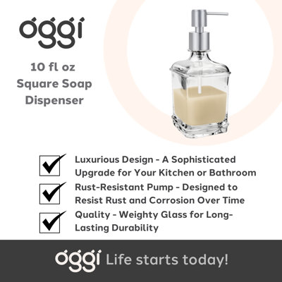 Oggi 10 oz Square Soap Dispenser - Satin Silver Pump