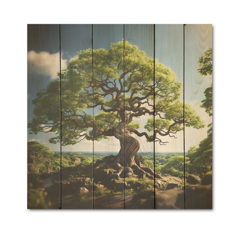 Maple Tree With Graceful Curves I - Tree Maple Wood Art On Natural Pine Wood, 15" H x 15" W