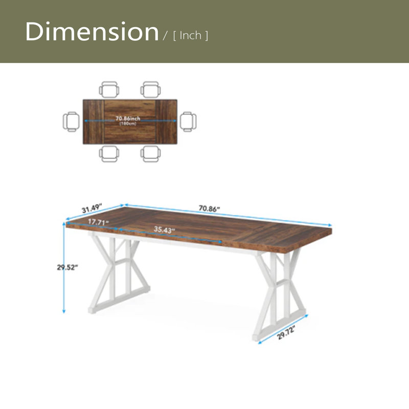 Kitchen Table,Rustic Dining Table,Modern Conference Table, White, Brown
