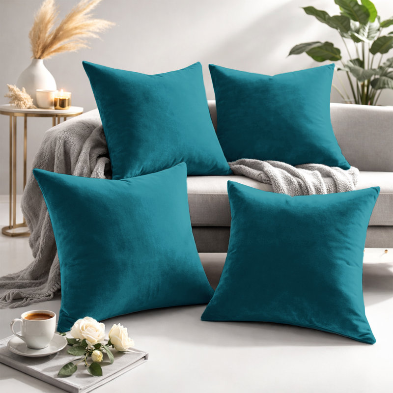 Square Scatter Velvet Cushion Cover ( Set of 4 ), Teal