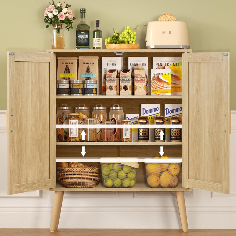 Storage Cabinet with Adjustable Shelf, Rattan Cabinet with 2 Doors