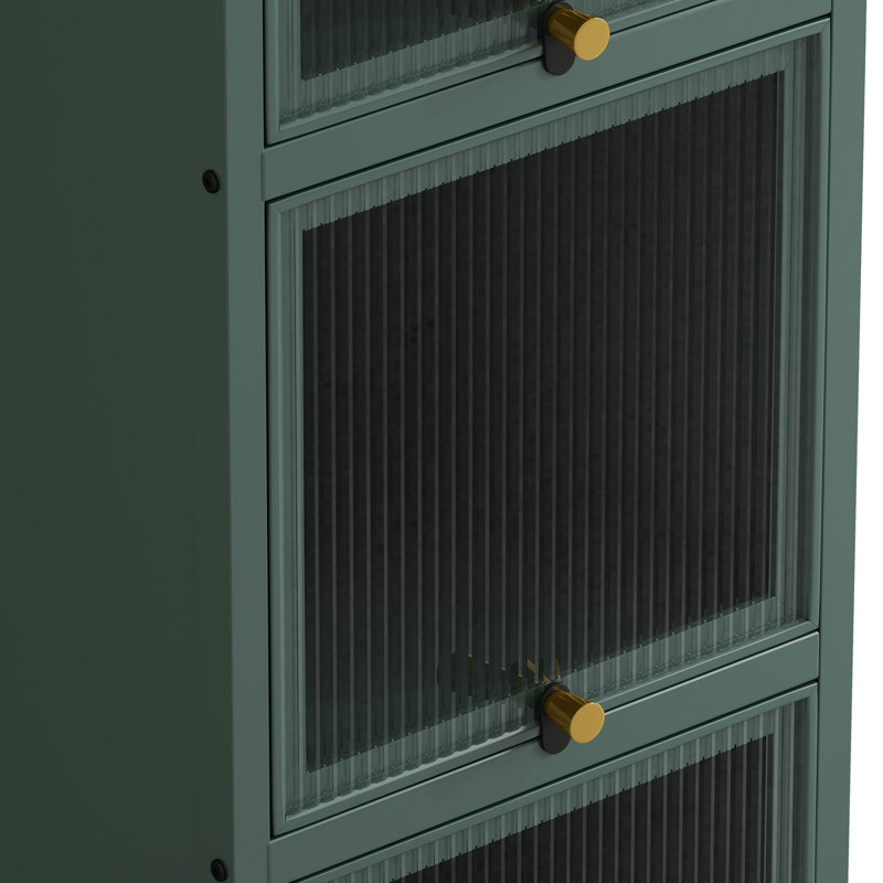 Armoire de porte moderne en verre à quatre niveaux avec rangement à cinq niveaux, pour le salon d'entrée, la salle à manger, le vert foncé