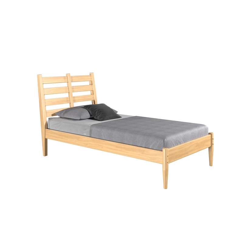 Lit plateforme en bois massif Ashlie, Chêne miel, Simple