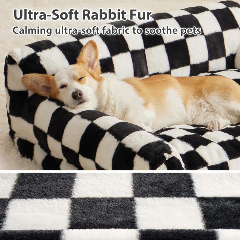 Lit pour chien et canapé pour chat, lit pour animal de compagnie de taille moyenne, canapé pour chien mignon, canapé pour chat et canapé pour animal de compagnie avec fond antidérapant, lit pour chien à carreaux avec housse lavable