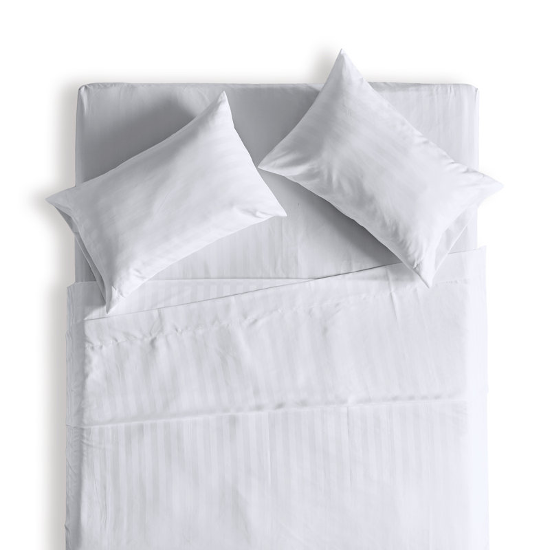 Sateen Striped Sheet Set, White, Twin Sheet Set + Fitted Sheet and 1 Pillowcase