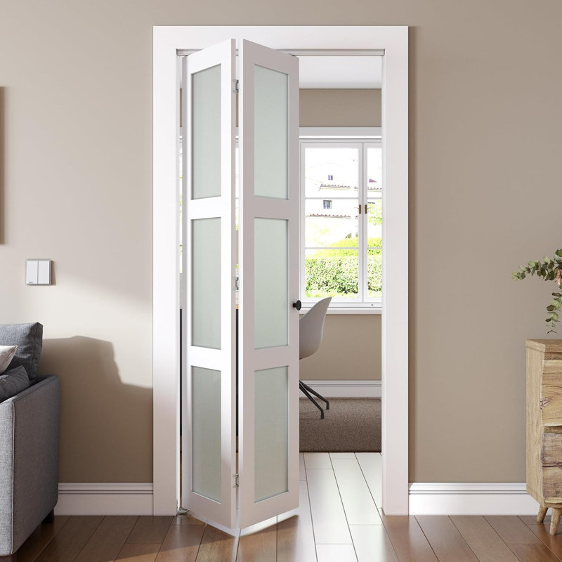 Porte pliante en verre trempé givré 3-Lite avec portes pliantes en MDF et quincaillerie