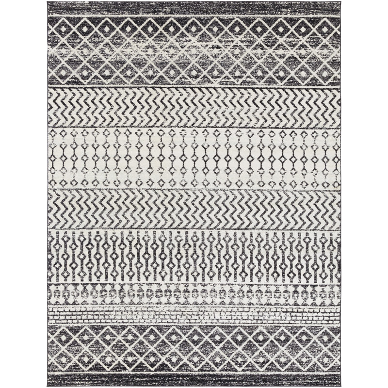 Lashavia Machine Woven Ivory/Dark Charcoal Area Rug, Rectangle 3' x 5'