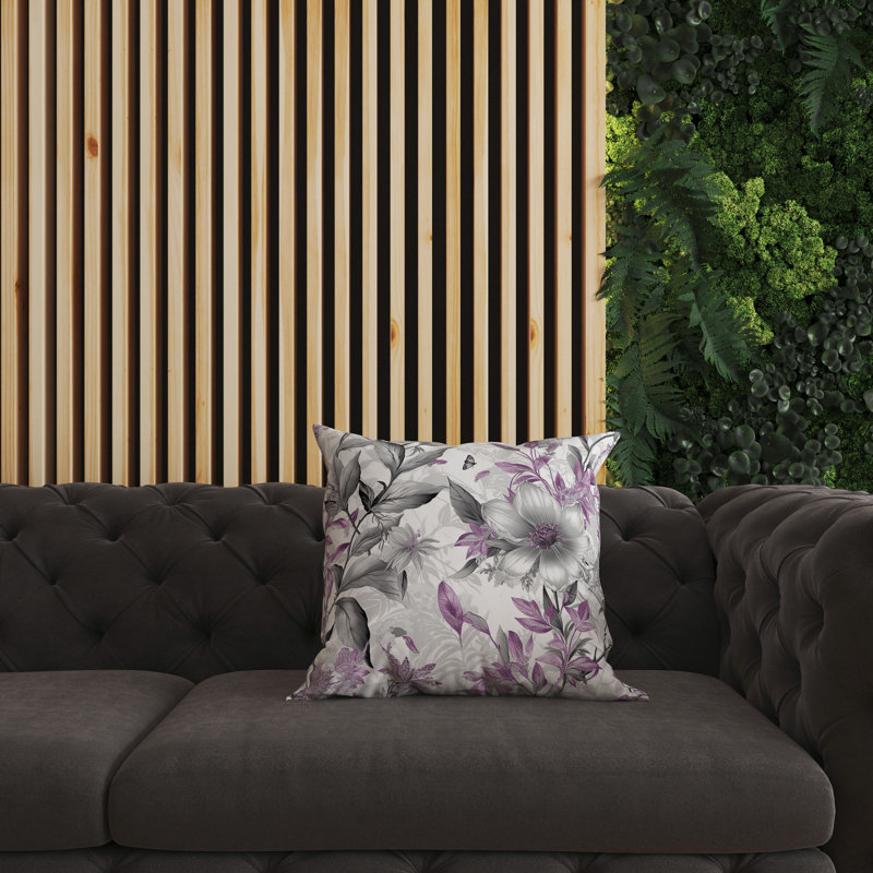 Pink and Gray Floral Broadcloth Square Throw Pillow