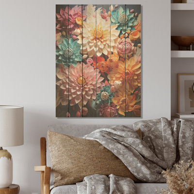 Mums Intertwine Burst Of Color - Mums Wood Art On Natural Pine Wood