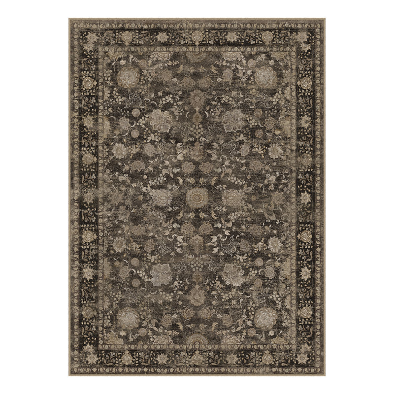 Tapis oriental brun rétro Patty avec envers antidérapant, Brown, 0.35", Rectangulaire 3 pi x 5 pi