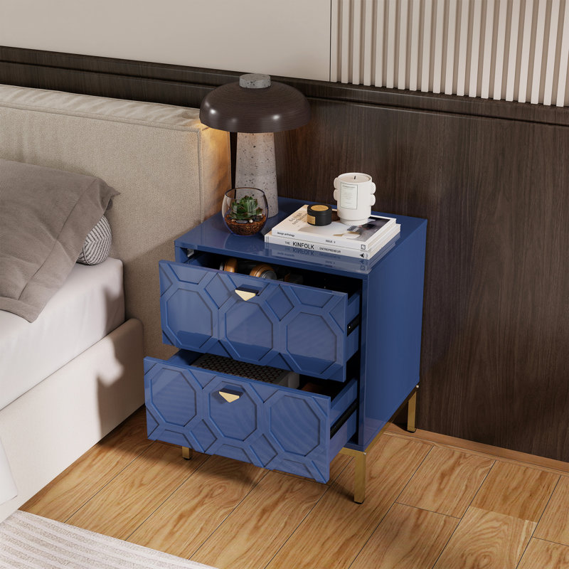 Bailes Modern Wood Nightstand With 2 Drawers, Blue