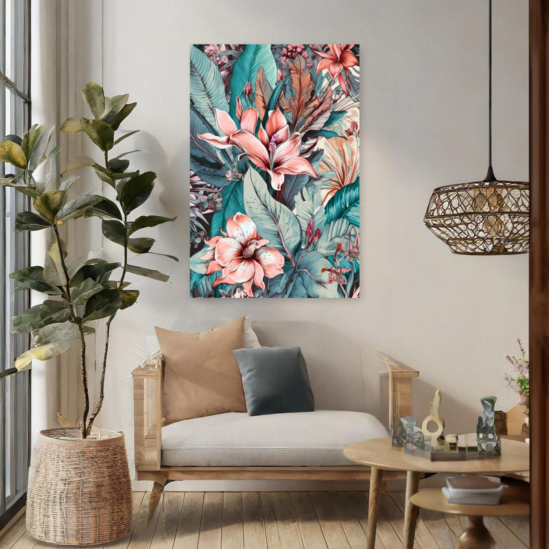 Art floral abstrait tropical, H 48 po x l 32 po