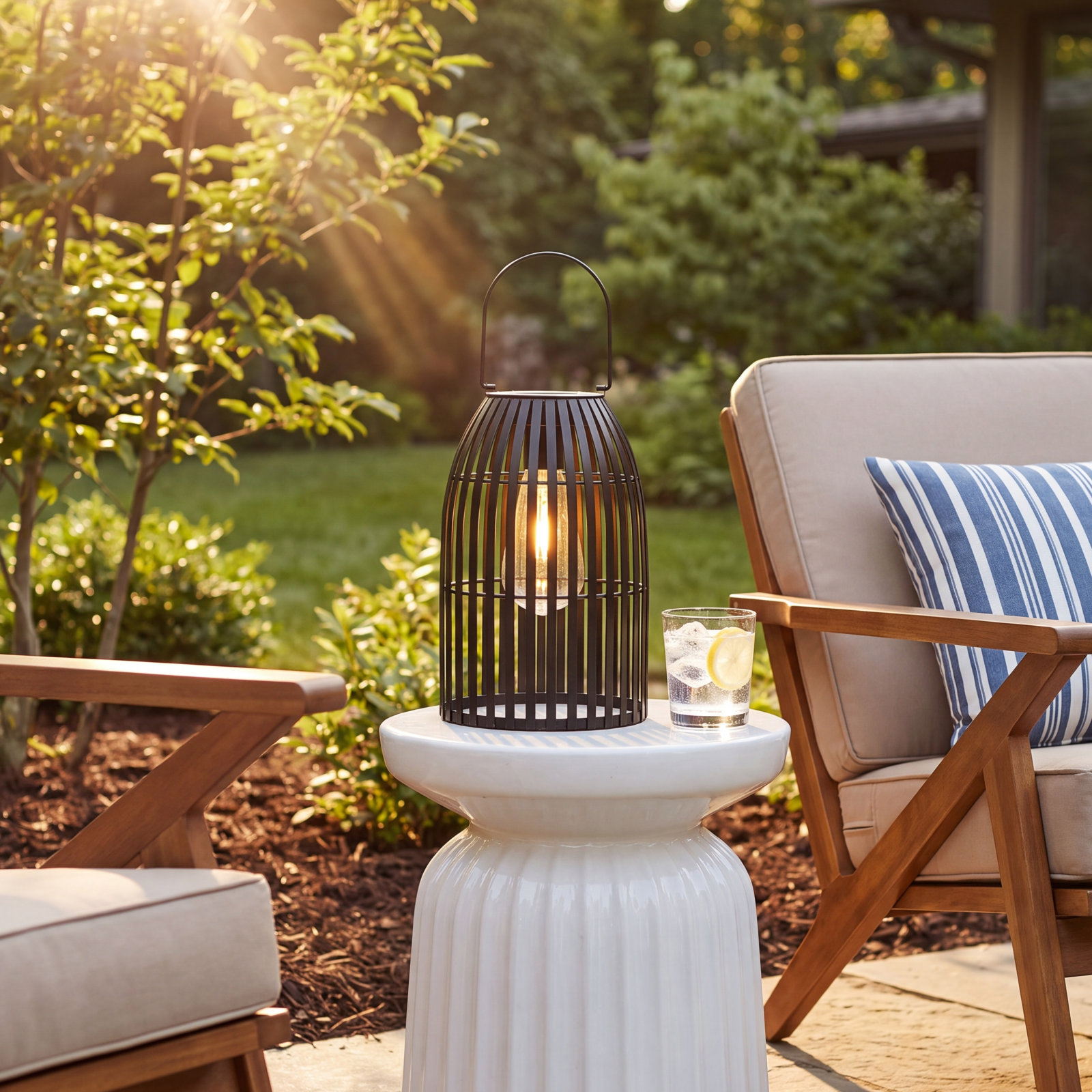 Nyota Metal Woven Solar Hanging Lantern, Matte Black